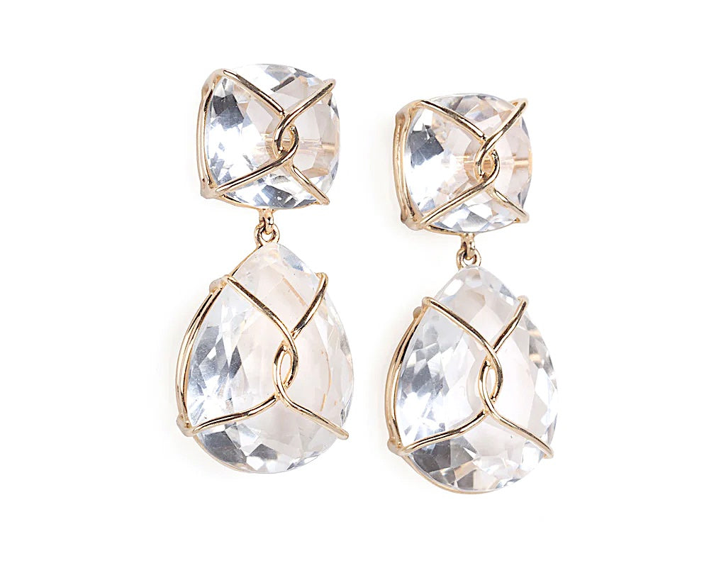 Large GUM DROP™ Earrings with Blue Topaz and Cabochon Smoky Topaz and Diamonds