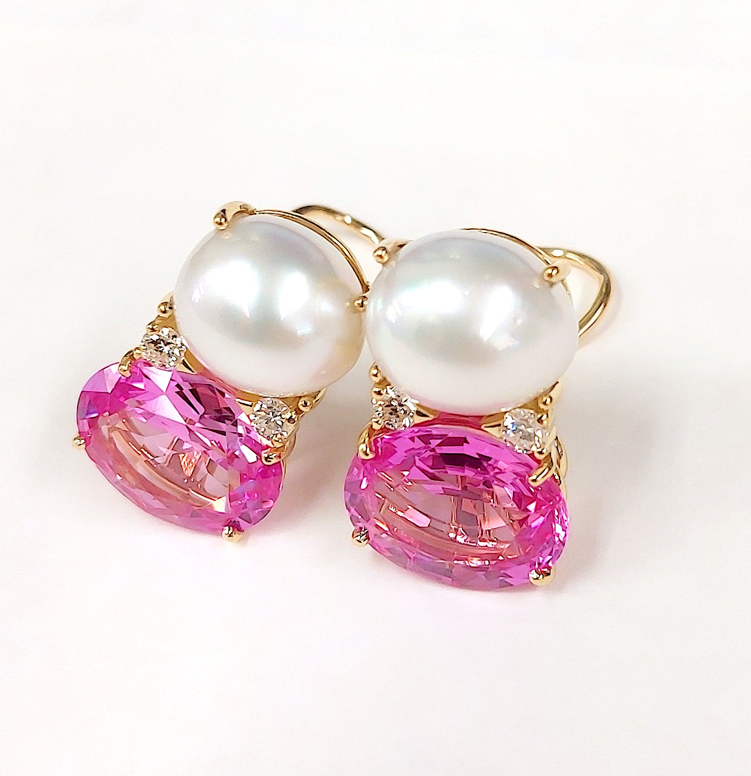 Large GUM DROP™ Earrings with Pearls and Pink Topaz and Diamonds