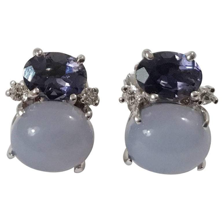 Large GUM DROP™ Earrings with Cabochon Chalcedony and Diamonds