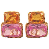 Grande Rope Twist Earring with Hot Pink Topaz and Orange Citrine