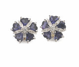 18kt White Gold Mini Sand Dollar Earrings with Iolite and Diamonds