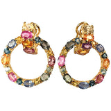 18 Karat Yellow Gold Multi-Color Sapphire Hoop Drop Earring