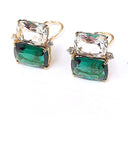 Large Two Stone Cushion Cut Earring with Rock Crystal and Blue Topaz