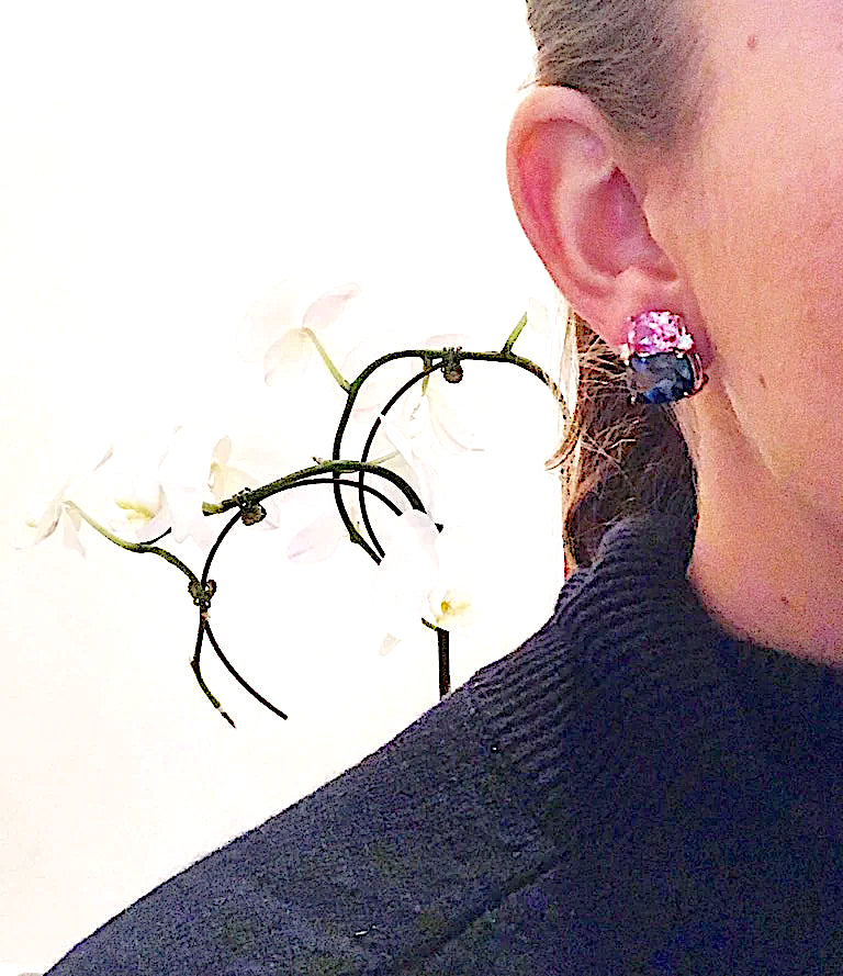 Yellow Gold Double Cushion Earrings with Rock Crystal and Smoky Topaz