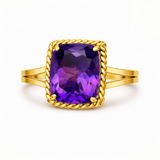 Elegant Single Stone Citrine Ring with Gold Rope Twist Border