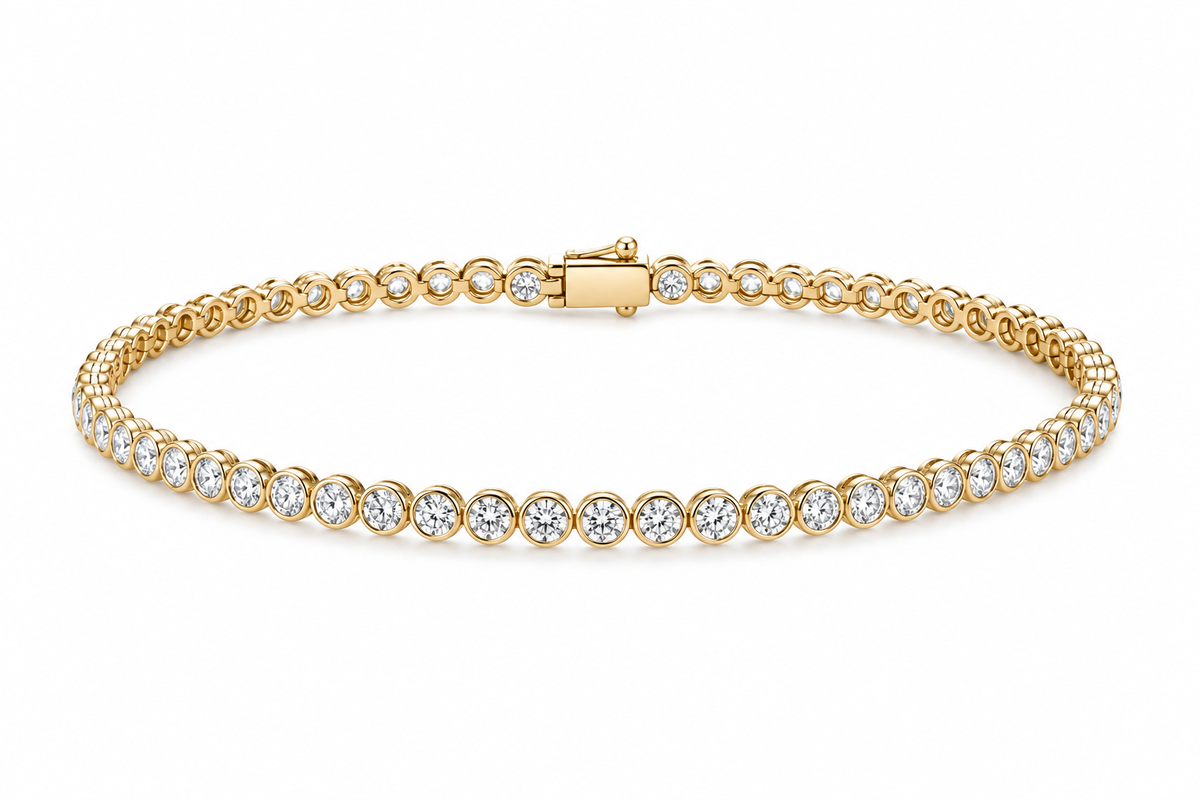 18kt Gold Bezel Set Diamond Tennis Bracelet