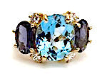 Large GUM DROP™ Ring with Blue Topaz and iolite and Diamonds