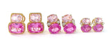 18kt Yellow Gold Light Pink Topaz & Deep Pink Topaz Cushion Cut Earrings with Twisted Rope Border