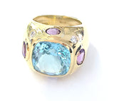 Bonheur Domed Ring with Blue Topaz, Amethyst and Diamond