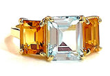 18kt Yellow Gold Mini Emerald Cut Ring with Blue Topaz and Citrine