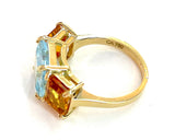 18kt Yellow Gold Mini Emerald Cut Ring with Blue Topaz and Citrine