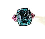 Gorgeous Aquamarine and Pink Topaz Three-Stone Ring set in White Gold