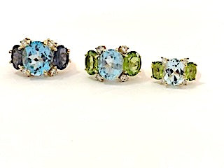Large GUM DROP™ Earrings with Blue Topaz and Cabochon Smoky Topaz and Diamonds
