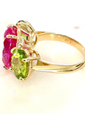 Large GUM DROP™ Ring with Pink Topaz Peridot and Diamonds