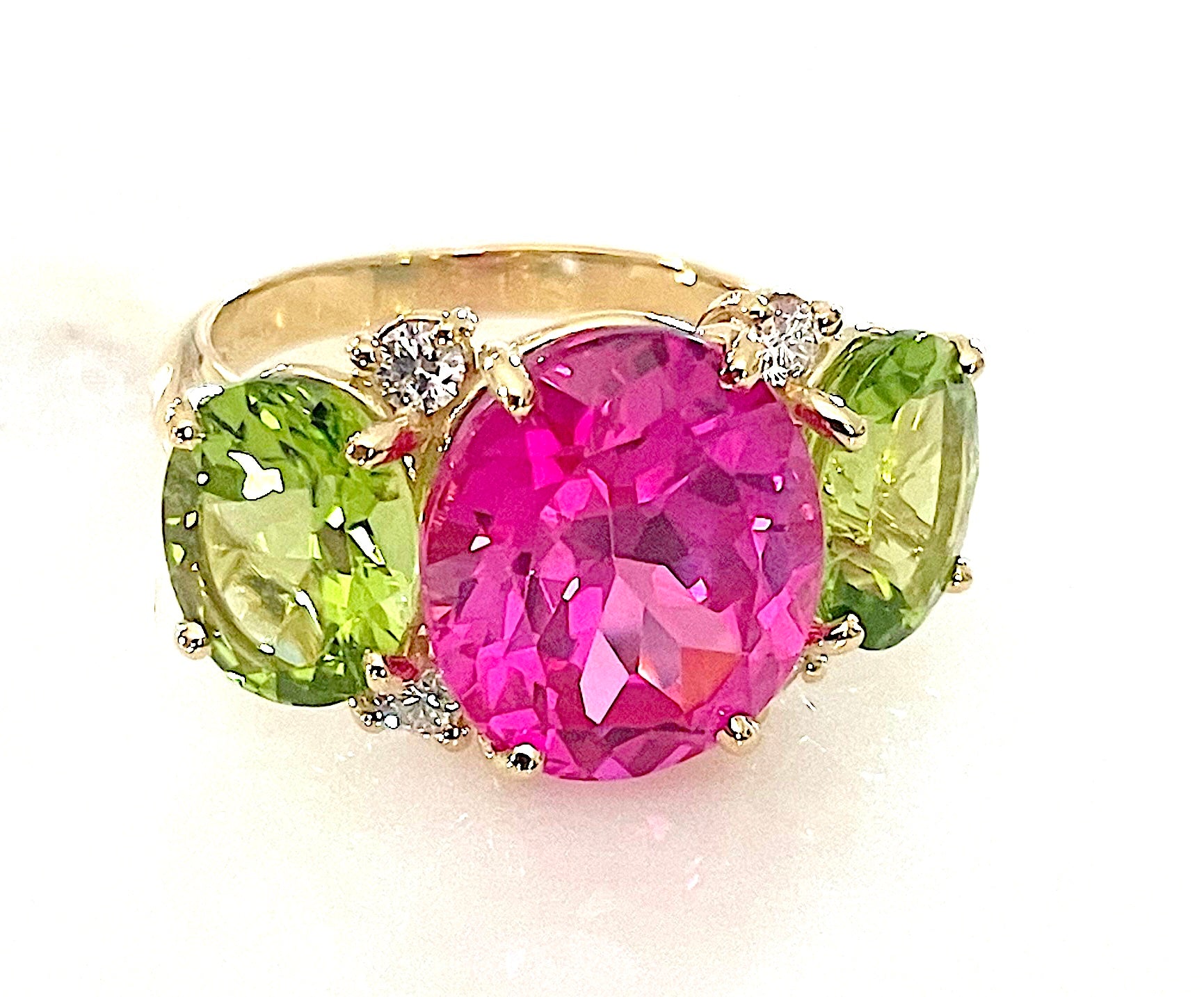 Medium 18 Karat Yellow Gold GUM DROP™  Ring with Peridot and Blue Topaz - Without Diamonds