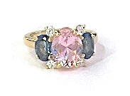 Small GUM DROP™ Ring with Bright Pink Topaz and Blue Topaz and Diamonds
