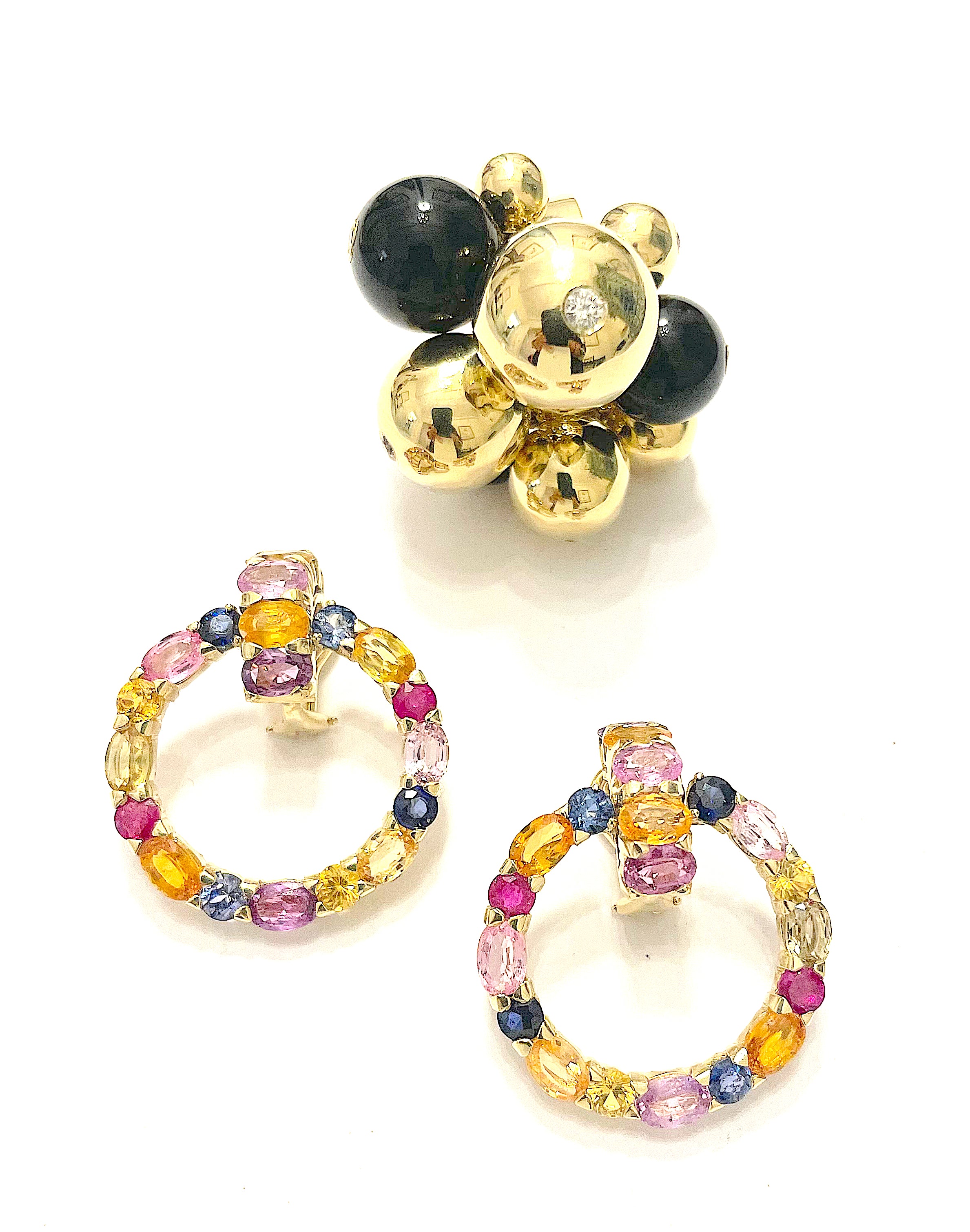 Large GUM DROP™ Earrings with Blue Topaz and Cabochon Smoky Topaz and Diamonds