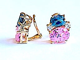 Large GUM DROP™ Earrings with Blue Topaz and Cabochon Smoky Topaz and Diamonds