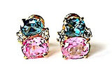 Mini GUM DROP™ Earrings with Blue Topaz and Pink Topaz and Diamonds