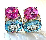 Large GUM DROP™ Earrings with Pink Topaz and Blue Topaz and Diamonds