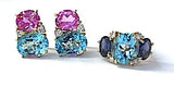 Large GUM DROP™ Earrings with Hot Pink and Deep Blue Topaz and Diamonds