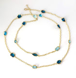 Elegant Multi Color Blue Topaz Necklace on twisted Link chain