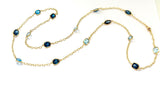Elegant Multi Color Blue Topaz Necklace on twisted Link chain