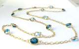 Elegant Multi Color Blue Topaz Necklace on twisted Link chain