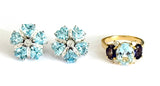Bonheur Ring, Pink Topaz and Peridot and Diamond Yellow Gold Domed Ring