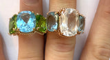 Mini Blue Topaz and Peridot Three Stone Ring with Rope Twist Border