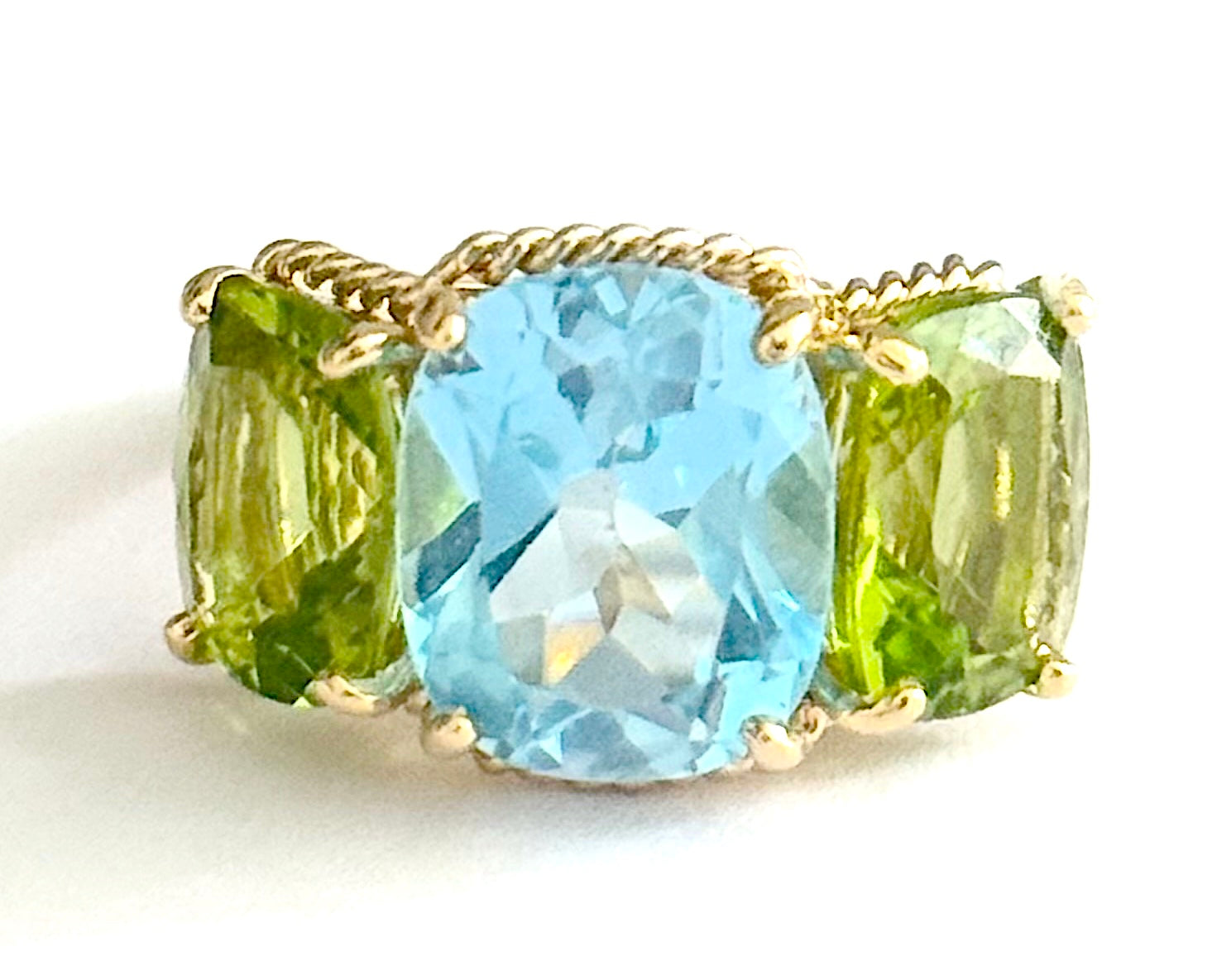 Double Cushion Green Quartz Earrings with Detachable Pearls