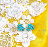 Turquoise Flower Diamonds Cluster Earrings