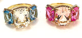 18kt Yellow Gold two tone Pink Topaz Three Stone Ring with Rope Twist Border