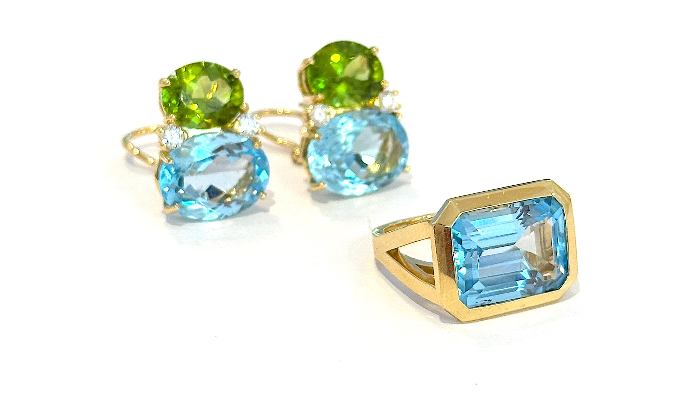 Double Cushion Green Quartz Earrings with Detachable Pearls