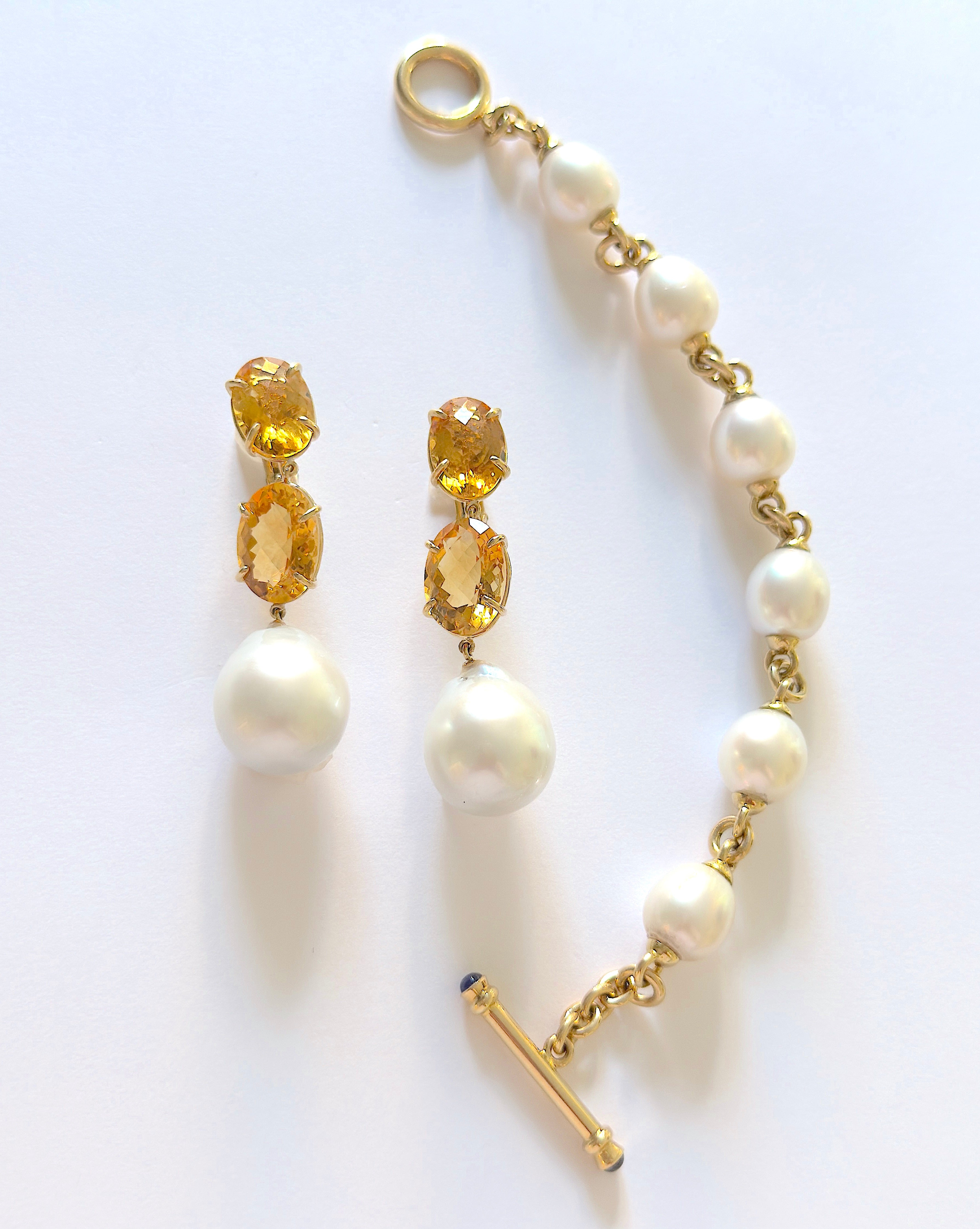 Elegant Three-Stone Drop Earring with Oval Amethyst and Baroque Pearl