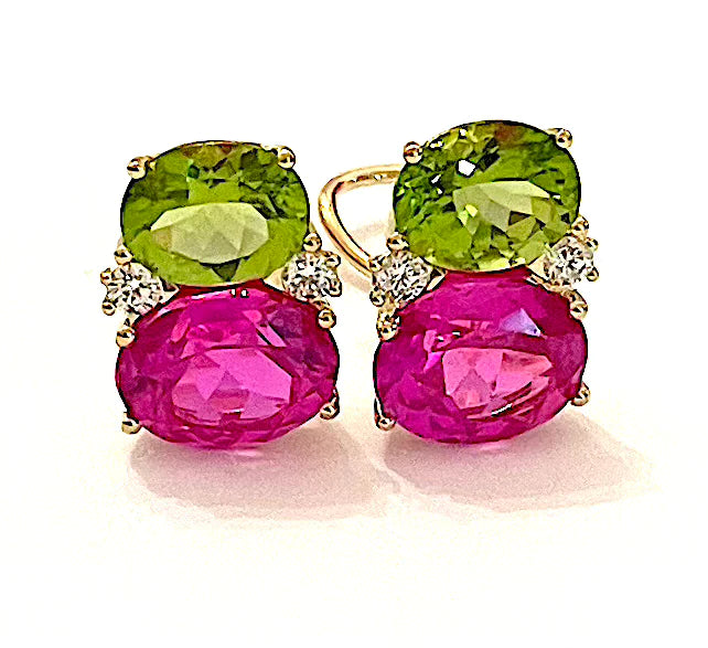 Large GUM DROP™ Earrings with Peridot and Pink Topaz and Diamonds