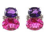 Large GUM DROP™ Earrings with Deep Amethyst and Pink Topaz and Diamonds