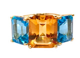 18kt Yellow Gold Mini Emerald Cut Ring with Blue Topaz and Citrine