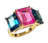 18kt Yellow Gold Mini Emerald Cut Ring with Blue Topaz and Citrine