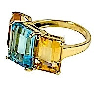 18kt Yellow Gold Emerald Cut Ring With Citrine and Peridot
