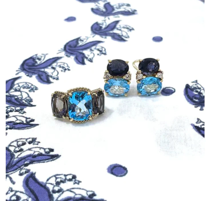 Medium GUM DROP™ Earrings with Pale Blue Topaz and Cabochon Topaz and Diamonds