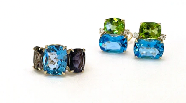 Medium 18 Karat Yellow Gold GUM DROP™  Ring with Peridot and Blue Topaz - Without Diamonds