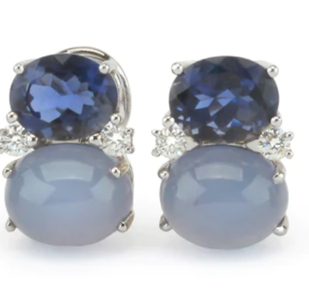Large GUM DROP™ Earrings with Hot Pink and Deep Blue Topaz and Diamonds