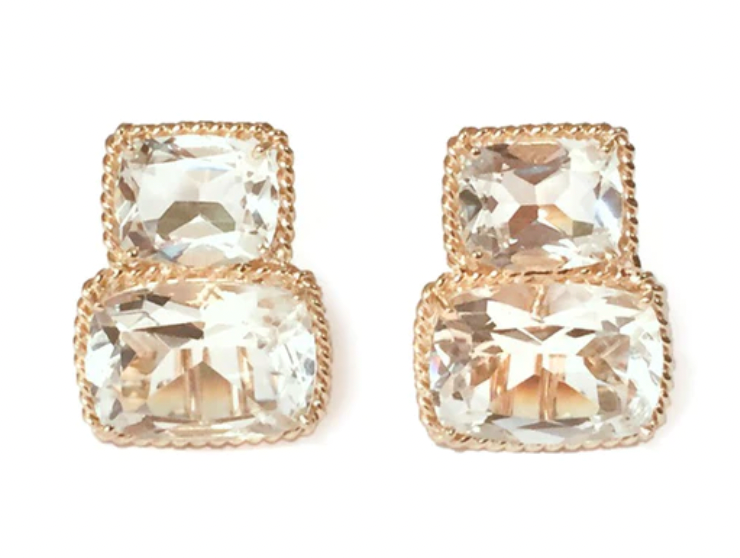 Large Two Stone Cushion Cut Earring with Rock Crystal and Blue Topaz