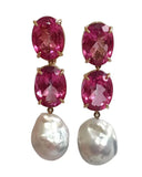 Large GUM DROP™ Earrings with Pearls and Pink Topaz and Diamonds