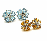 Turquoise Flower Diamonds Cluster Earrings