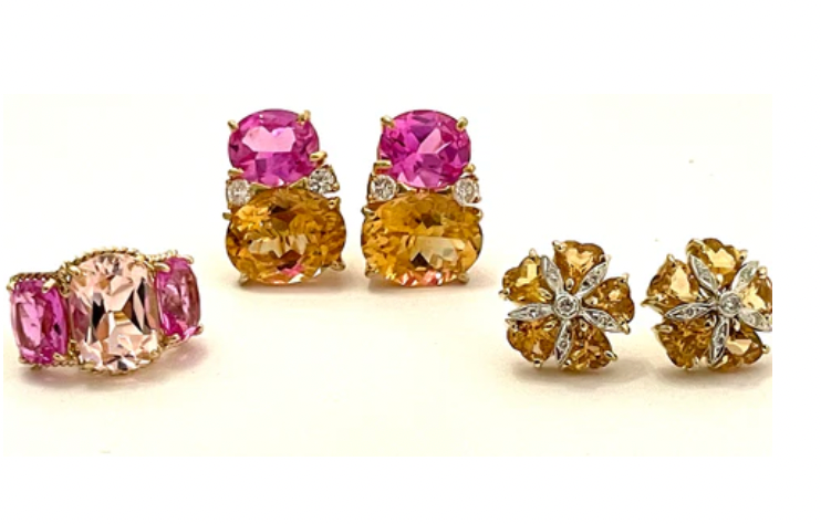 Yellow Gold Double Cushion Earrings with Rock Crystal and Smoky Topaz
