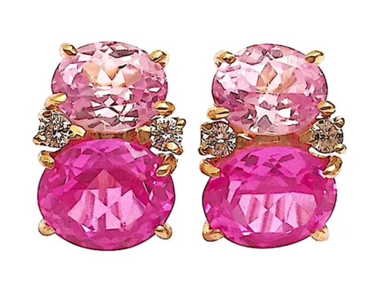 Yellow Gold Double Cushion Earrings with Rock Crystal and Smoky Topaz