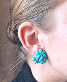 Rubelite Turquoise Gold Flower Earrings