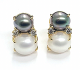 Three-Stone Drop Earring with Peridot Aquamarine South Sea Pearl